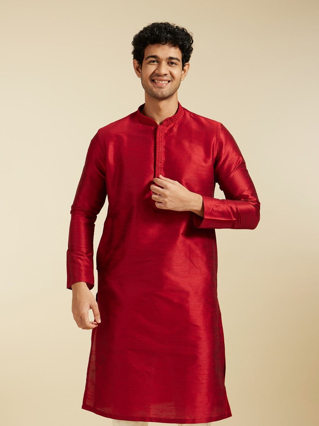 Diwas by Manyavar Thread Work Embroidered Mandarin Collar Straight Kurta - view 1