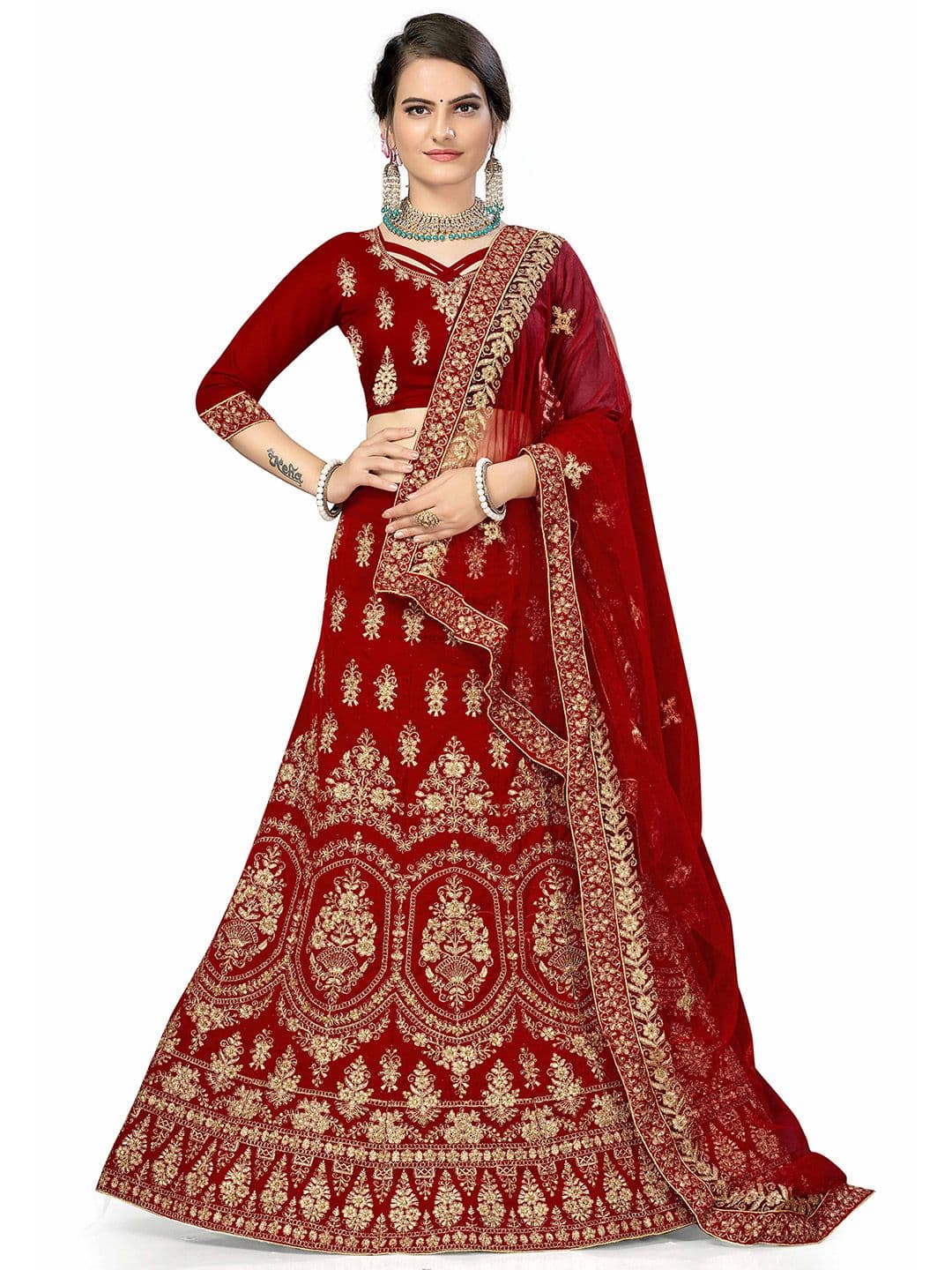 Maroosh Embellished Thread Work Unstitched Lehenga & Blouse With Dupatta - view 1