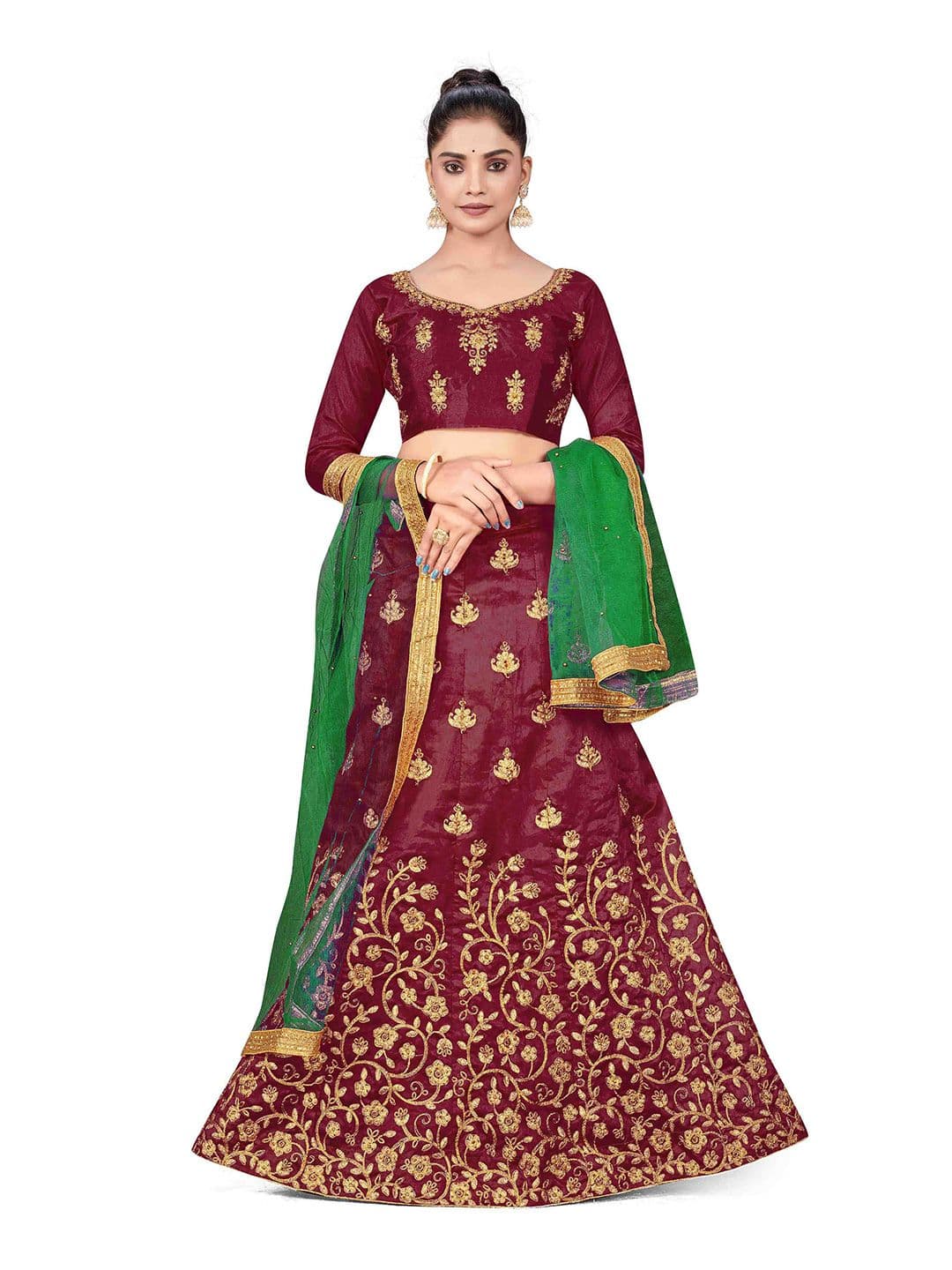 Maroosh Floral Embellished Unstitched Lehenga & Blouse With Dupatta - view 1