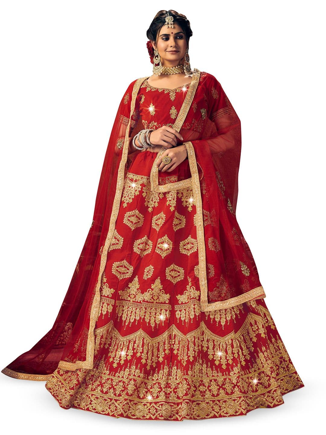 Maroosh Embroidered Thread Work Velvet Unstitched Lehenga & Blouse With Dupatta - view 1