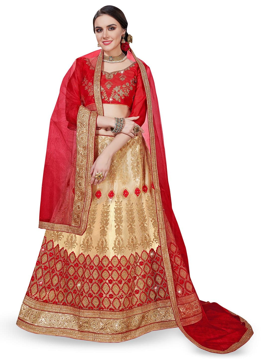 Maroosh Embroidered Thread Work Semi-Stitched Lehenga & Unstitched Blouse With Dupatta - view 1