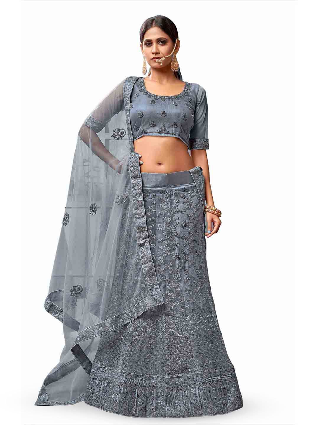 Maroosh Floral Embroidered Unstitched Lehenga & Blouse With Dupatta - view 1