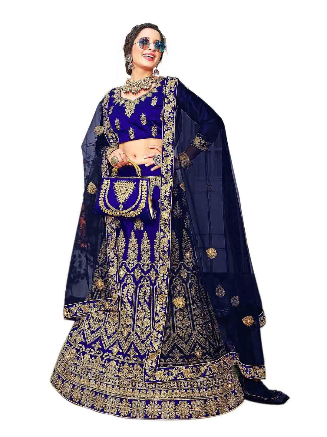 Maroosh Embroidered Thread Work Satin Unstitched Lehenga & Blouse With Dupatta - view 1