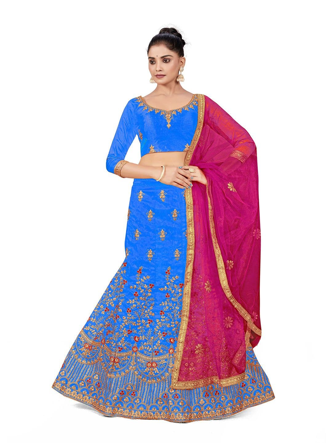 Maroosh Embellished Thread Work Unstitched Lehenga & Blouse With Dupatta - view 1