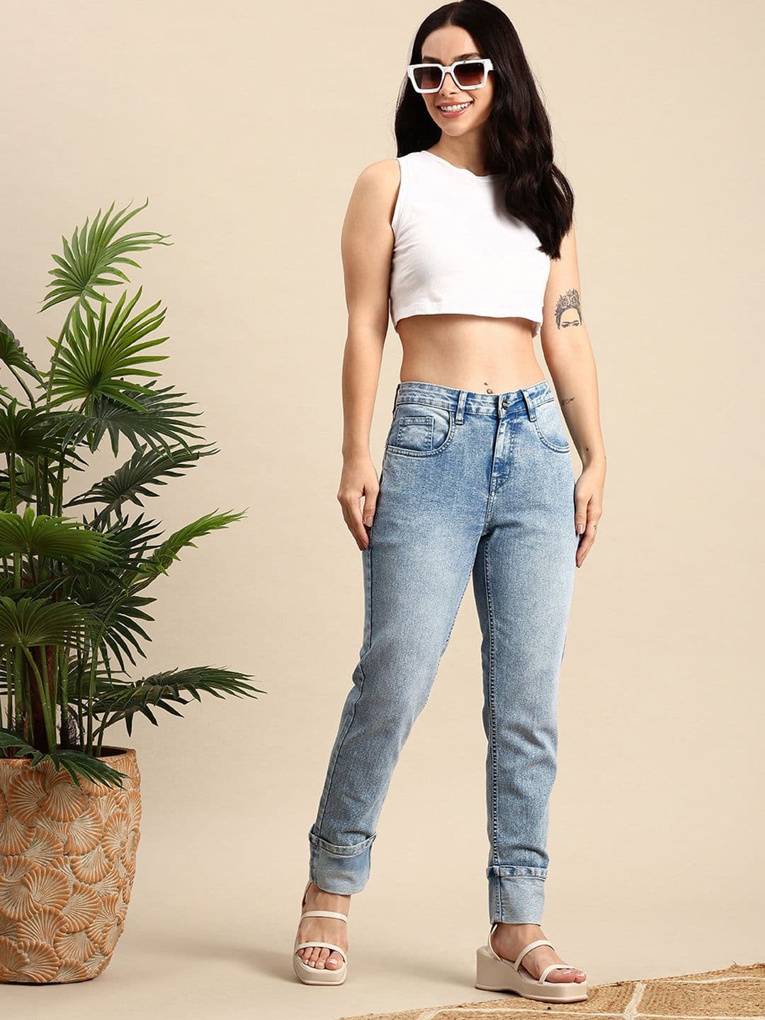 Mast & Harbour Women Slim Fit Heavy Fade Stretchable Jeans - view 1