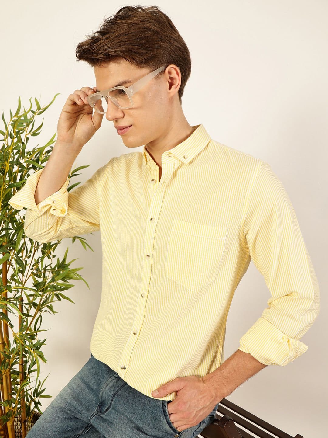 Mast & Harbour Men Premium Button-Down Collar Vertical Striped Cotton Casual Shirt - view 1