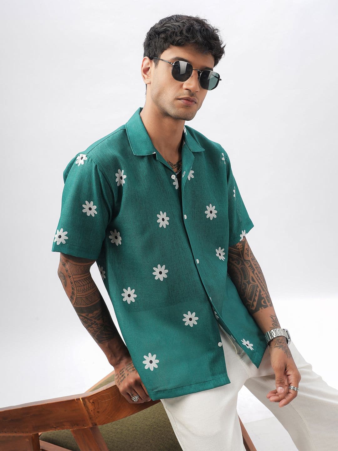 Vestirio Men Relaxed Cuban Collar Floral Printed Linen Blend Casual Shirt - view 1