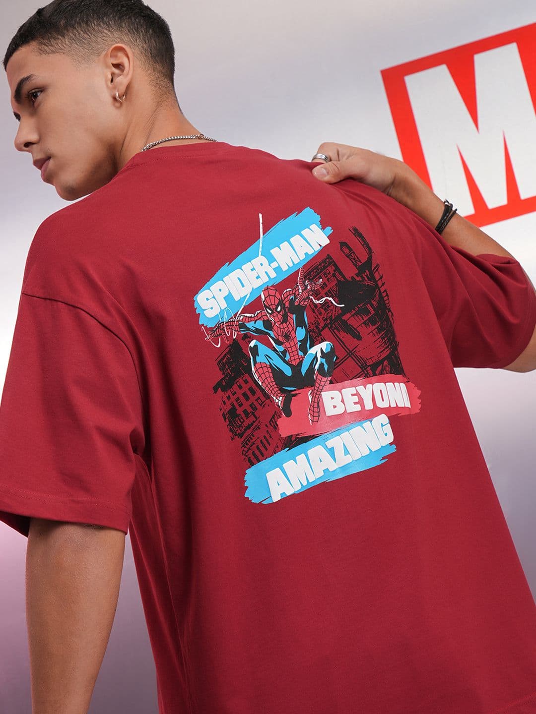 HIGHLANDER Marvel Men Spider-Man Round Neck Oversized Drop Shoulder Tshirt - view 1