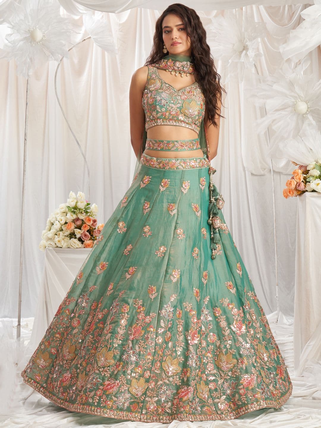 panchhi Sequinned Embroidered Organza Lehenga Choli With Dupatta - view 1