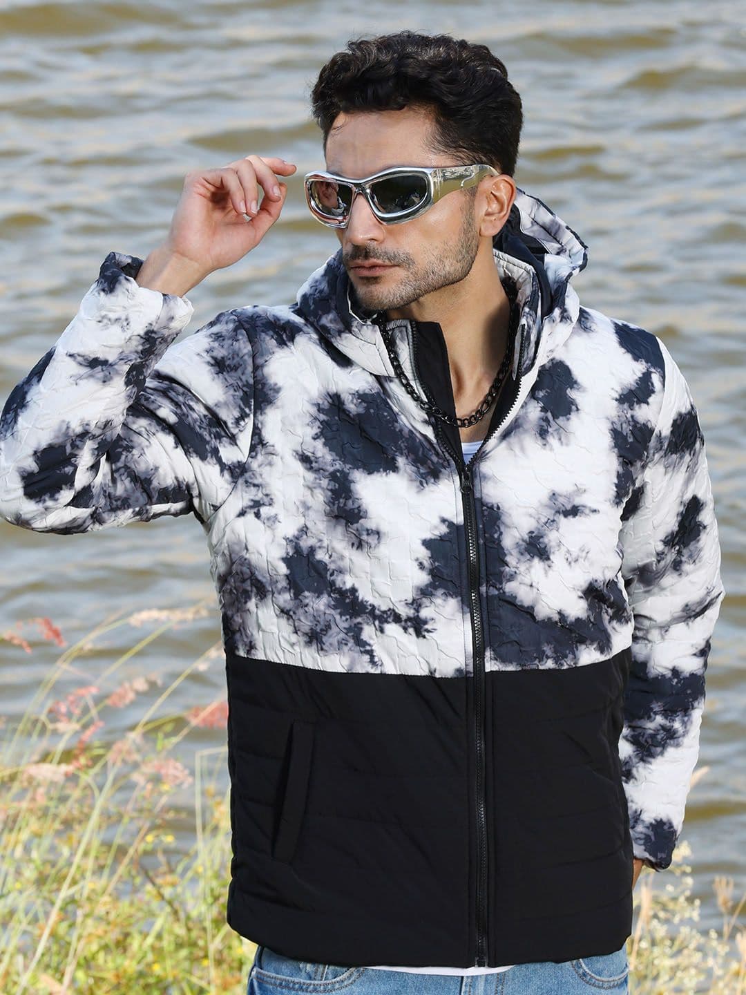 CAHOOT Men Tie and Dye Lightweight Hooded Biker Jacket - view 1