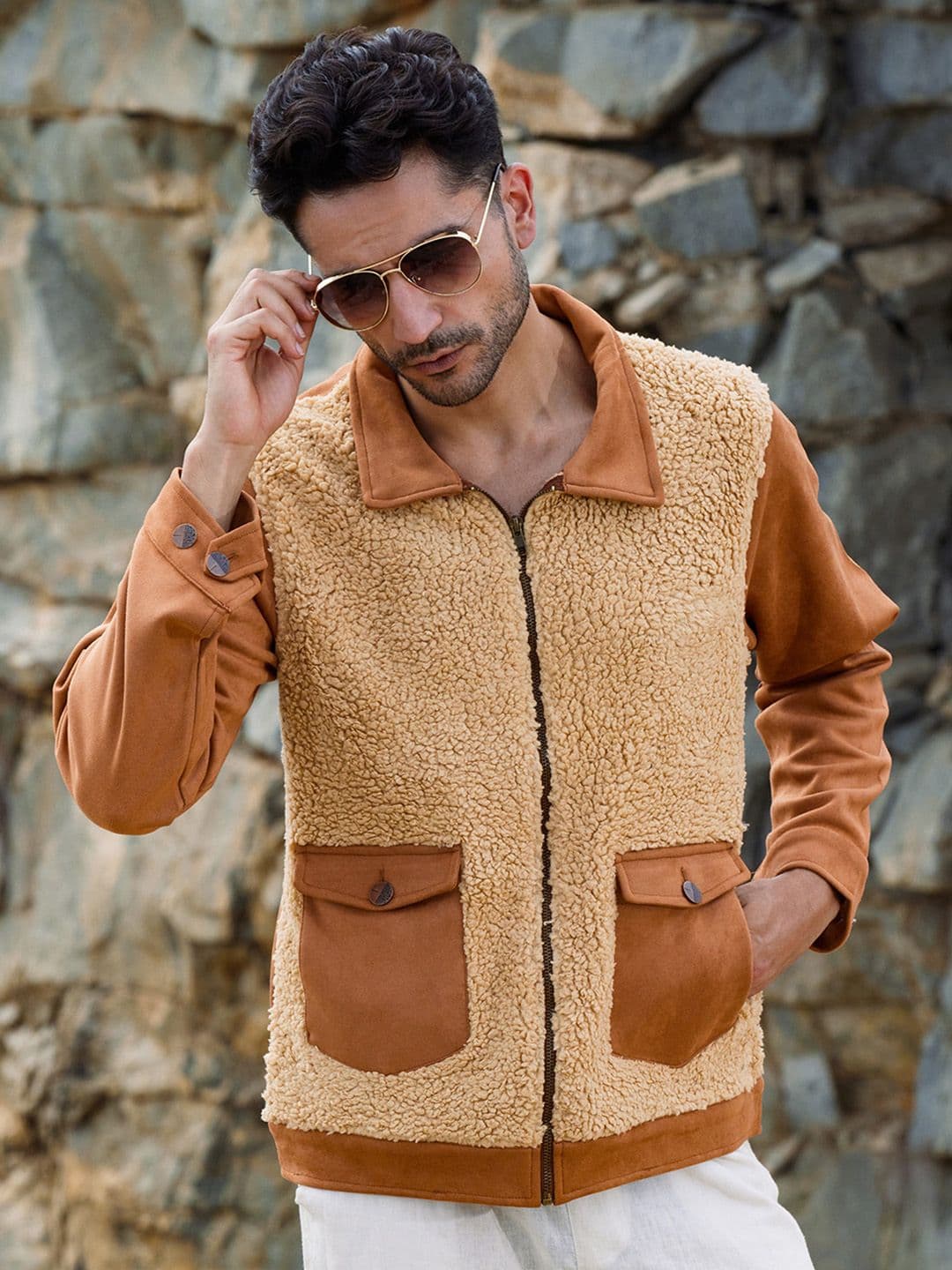 CAHOOT Men Spread Collar Colourblocked Biker Jacket - view 1