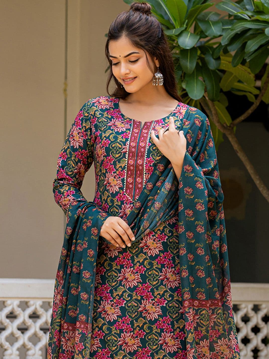 KALINI Women Floral Printed Regular Kurta with Trousers & Dupatta - view 1