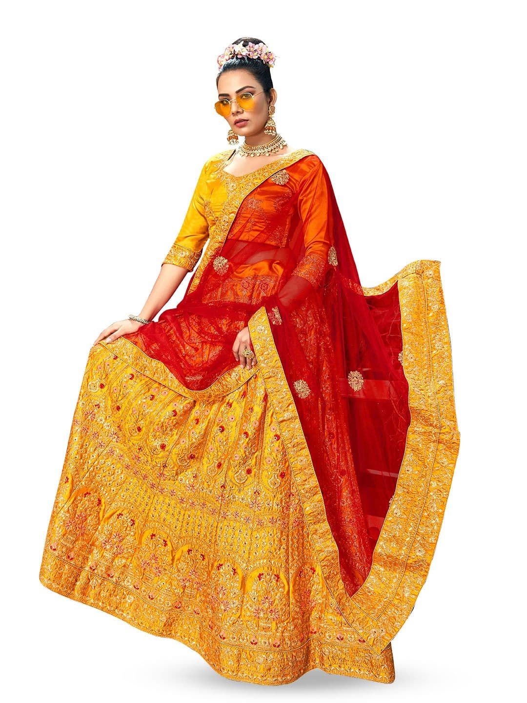 Maroosh Women Embroidered Thread Work Unstitched Lehenga & Blouse With Dupatta - view 1