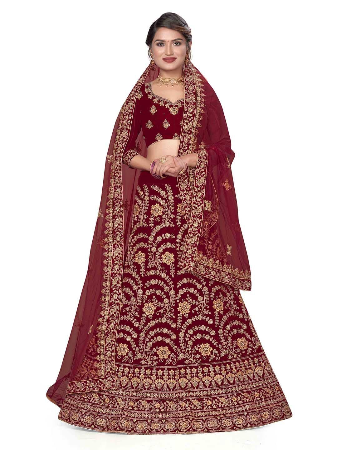 Maroosh Women Embroidered Thread Work Unstitched Lehenga & Blouse With Dupatta - view 1