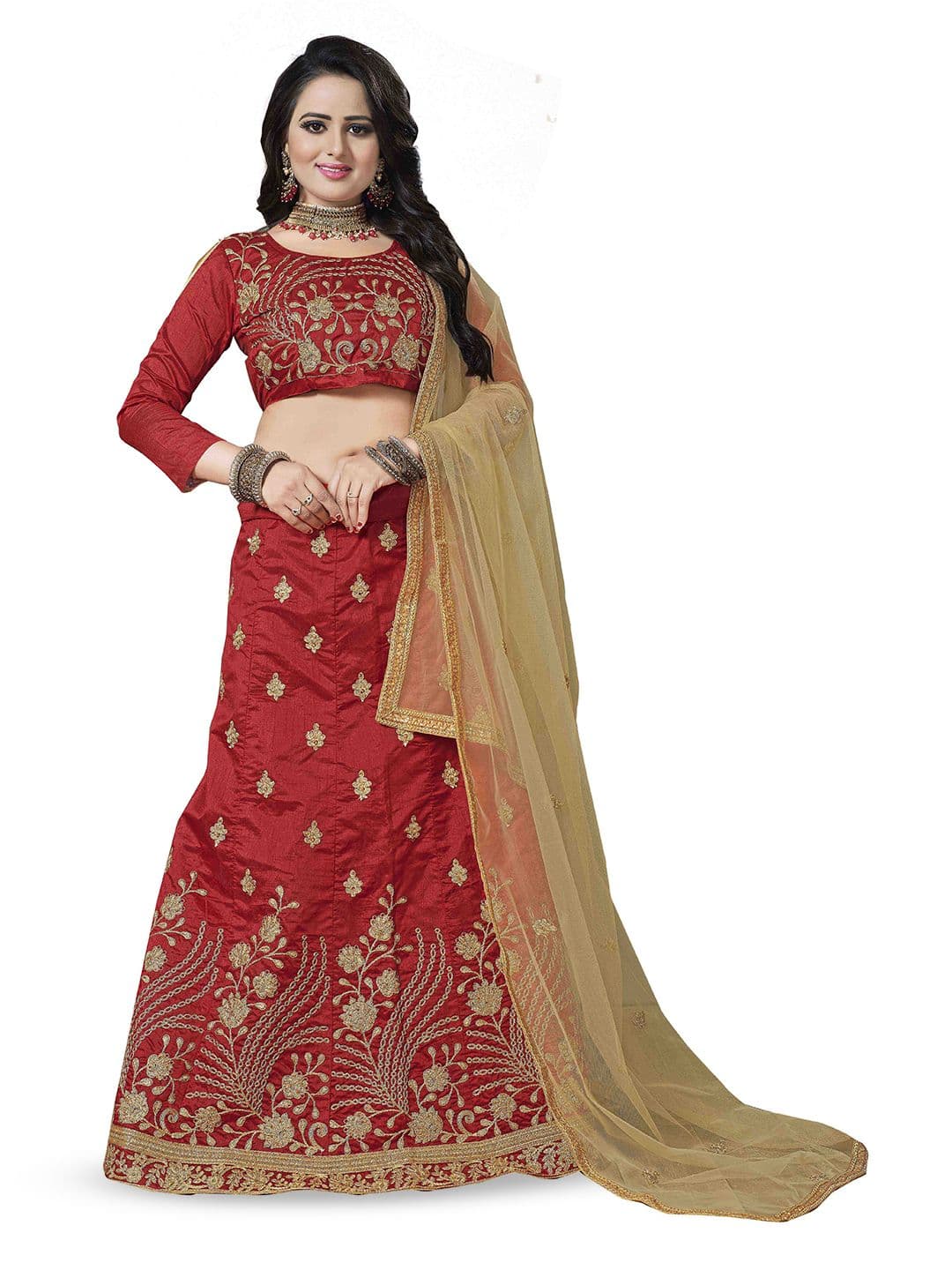 Maroosh Embroidered Thread Work Unstitched Lehenga & Blouse With Dupatta - view 1