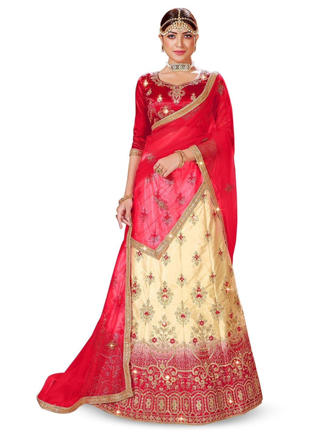 Maroosh Women Embroidered Thread Work Unstitched Lehenga & Blouse With Dupatta - view 1