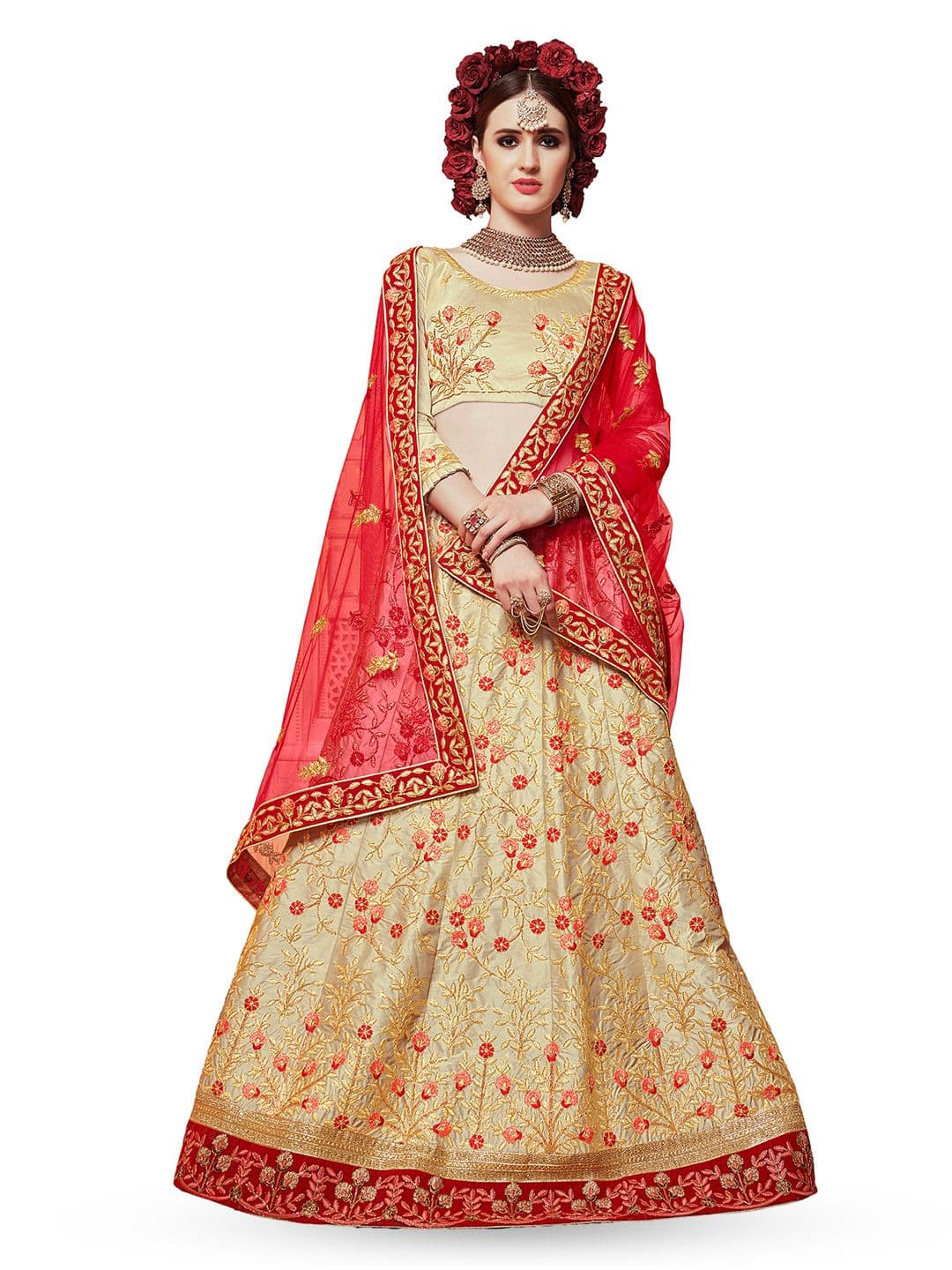 Maroosh Women Embroidered Thread Work Unstitched Lehenga & Blouse With Dupatta - view 1
