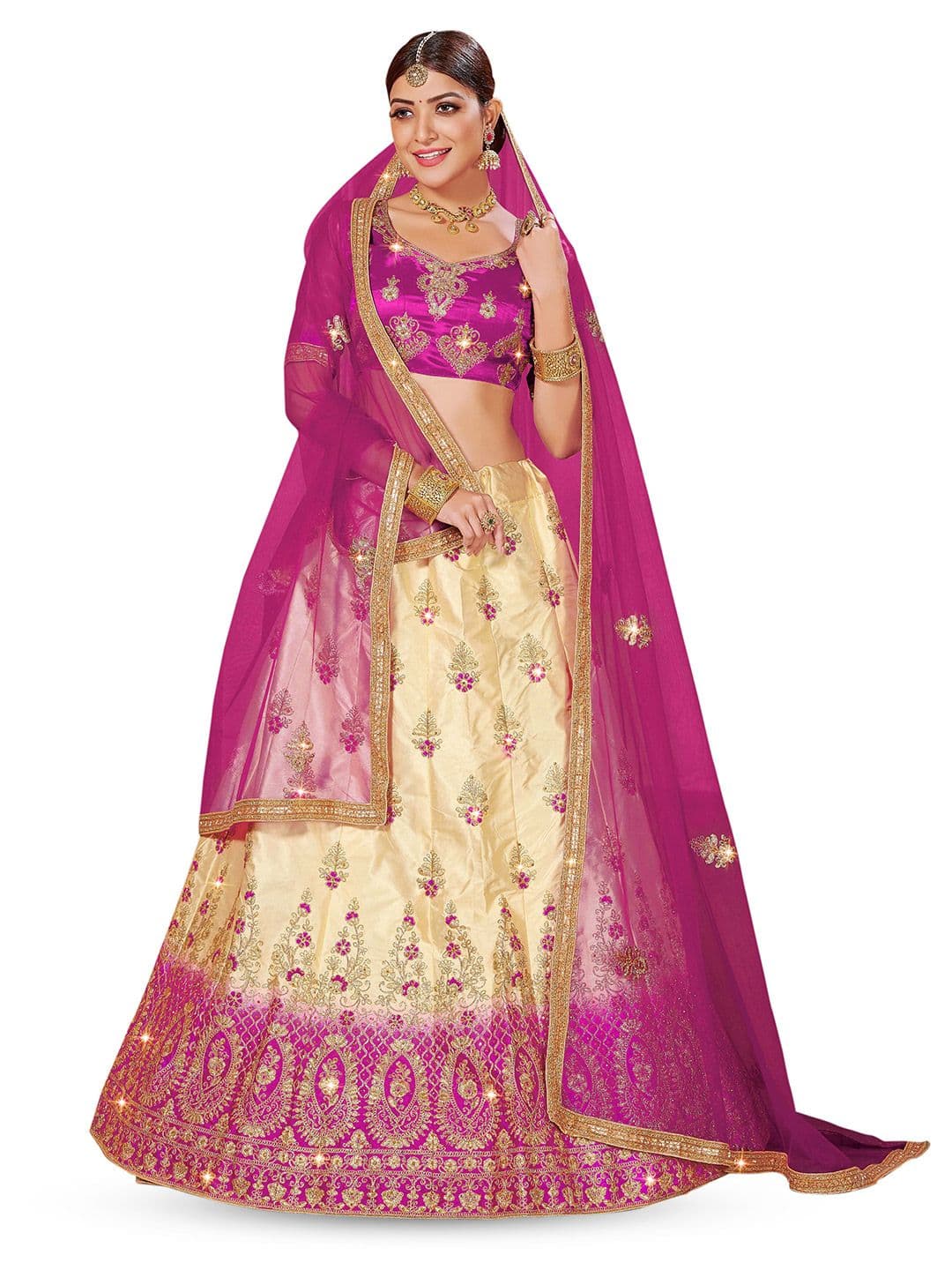 Maroosh Women Embroidered Thread Work Unstitched Lehenga & Blouse With Dupatta - view 1