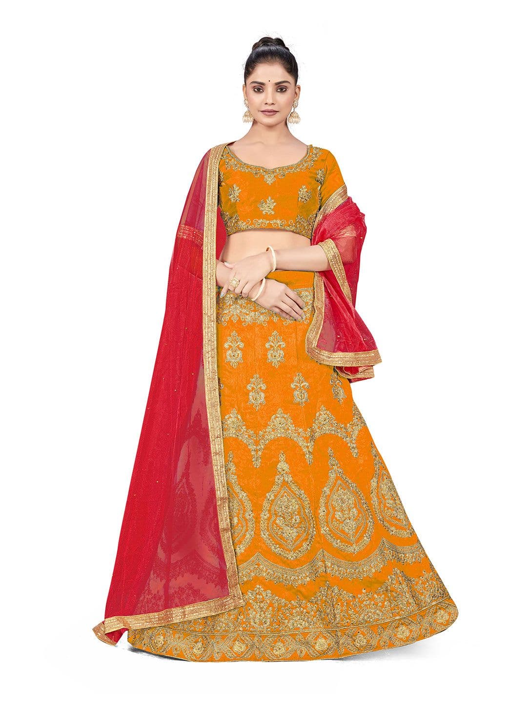Maroosh Embellished Thread Work Unstitched Lehenga & Blouse With Dupatta - view 1