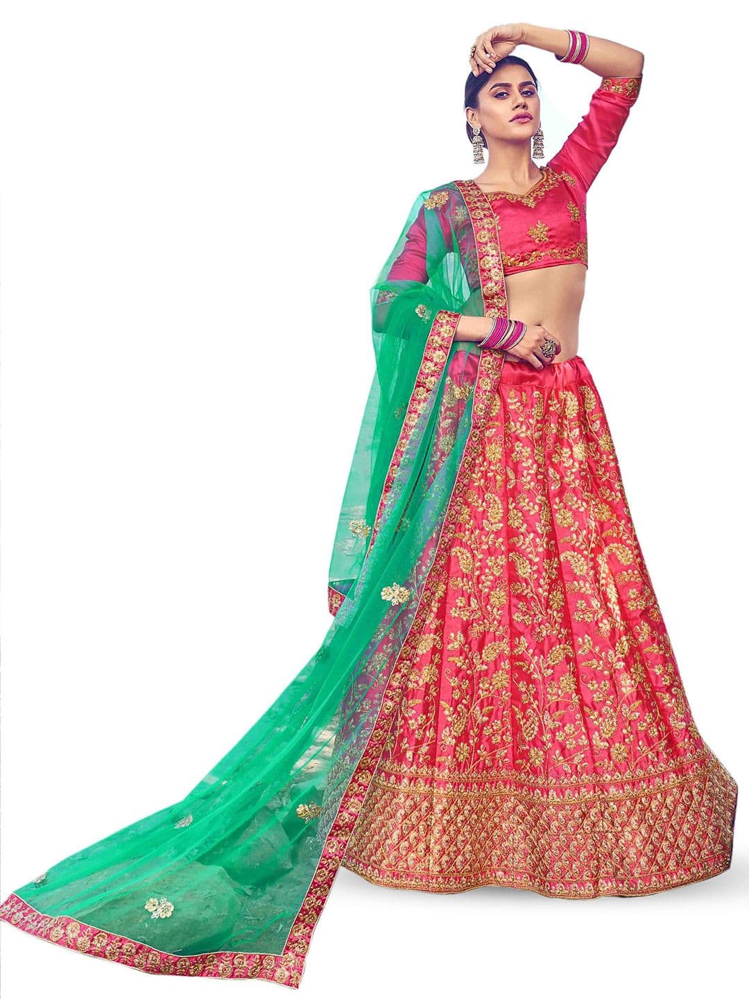 Maroosh Embroidered Thread Work Unstitched Lehenga & Blouse With Dupatta - view 1