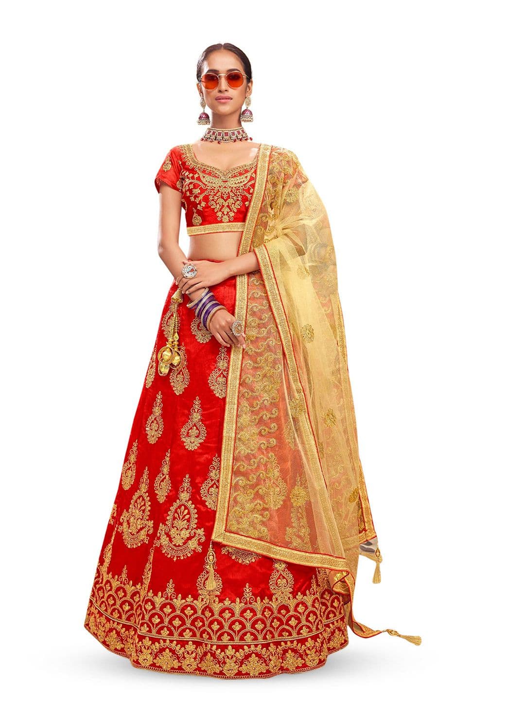 Maroosh Embroidered Thread Work Unstitched Lehenga & Blouse With Dupatta - view 1