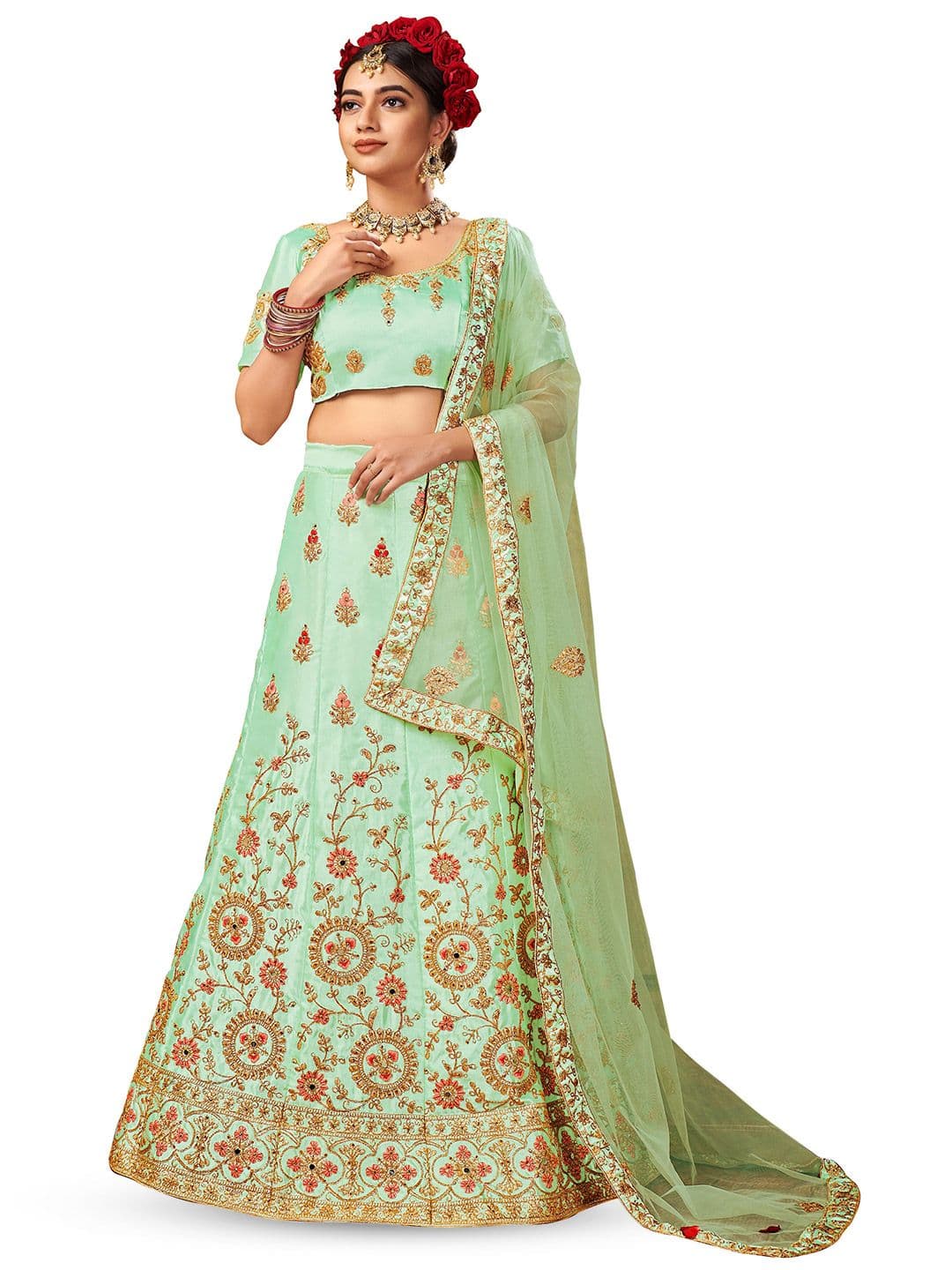 Maroosh Embroidered Thread Work Unstitched Lehenga & Blouse With Dupatta - view 1