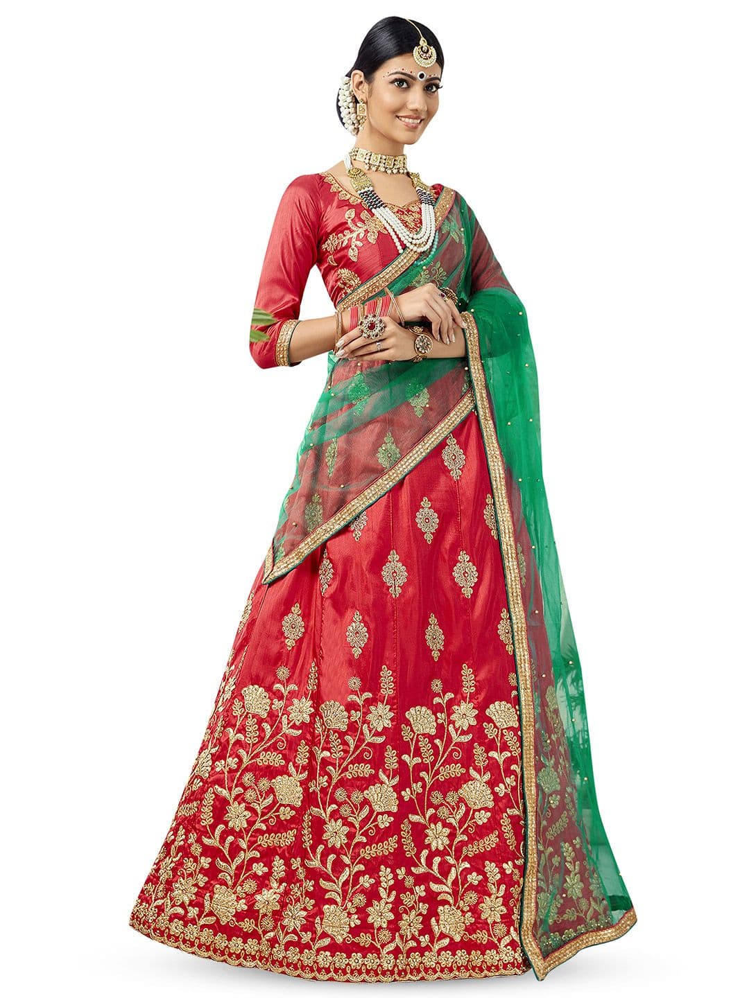 Maroosh Women Embroidered Thread Work Unstitched Lehenga & Blouse With Dupatta - view 1