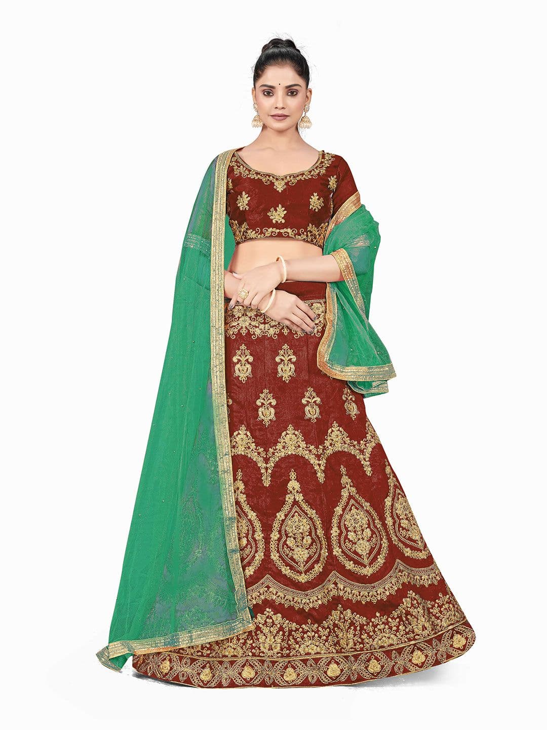 Maroosh Embellished Thread Work Unstitched Lehenga & Blouse With Dupatta - view 1