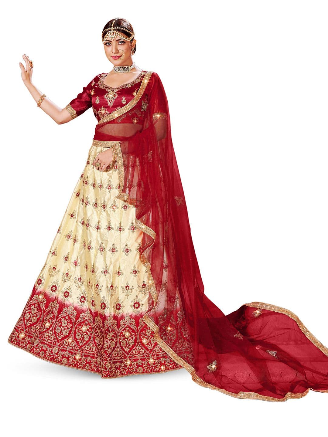 Maroosh Women Embroidered Thread Work Unstitched Lehenga & Blouse With Dupatta - view 1
