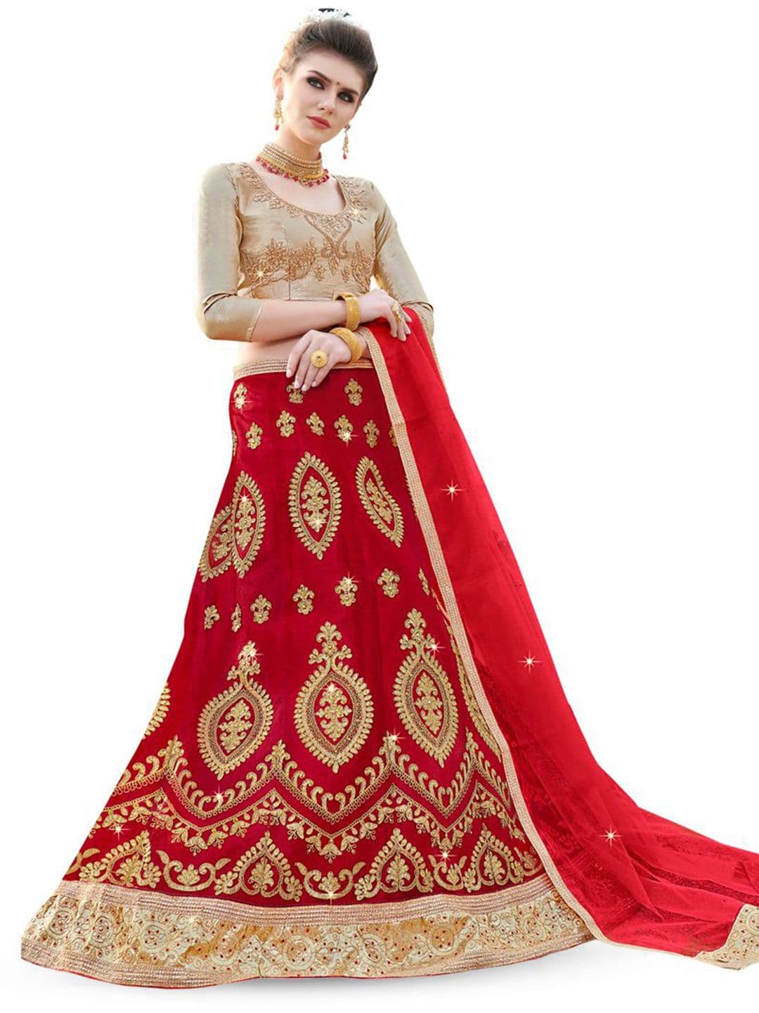 Maroosh Women Embroidered Thread Work Unstitched Lehenga & Blouse With Dupatta - view 1