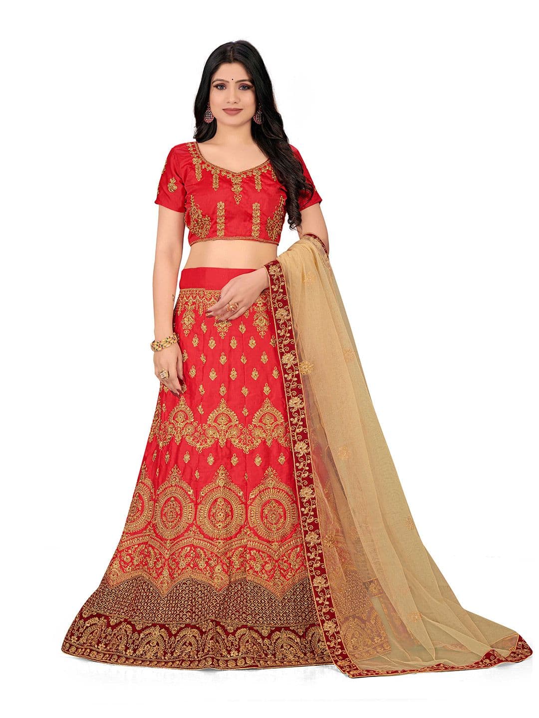 Maroosh Embellished Thread Work Unstitched Lehenga & Blouse With Dupatta - view 1