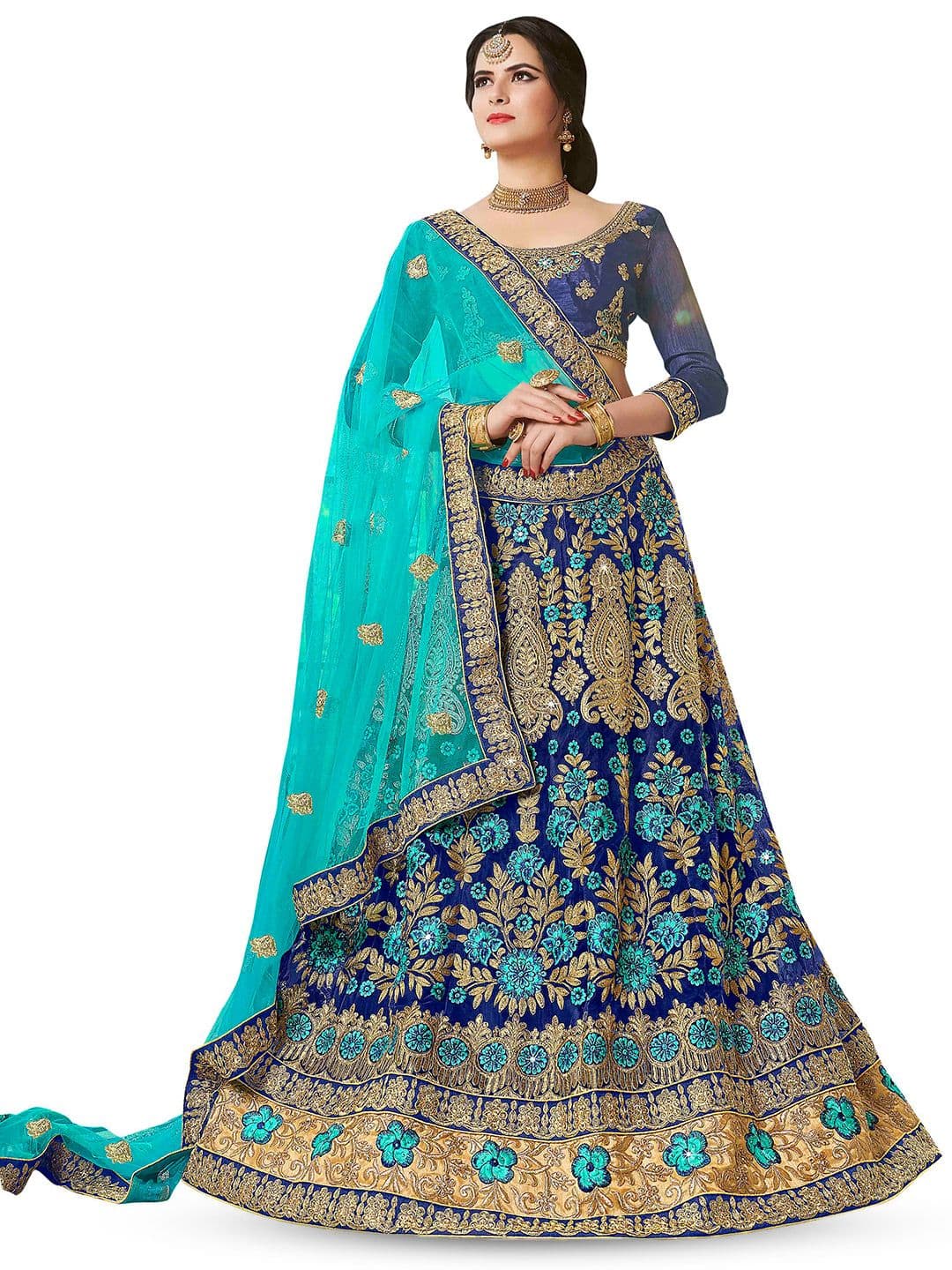 Maroosh Women Embroidered Thread Work Unstitched Lehenga & Blouse With Dupatta - view 1