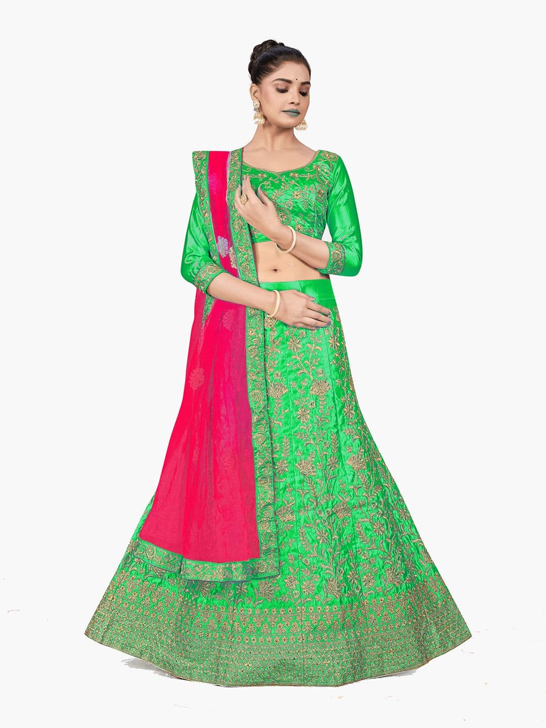 Maroosh Embellished Thread Work Unstitched Lehenga & Blouse With Dupatta - view 1