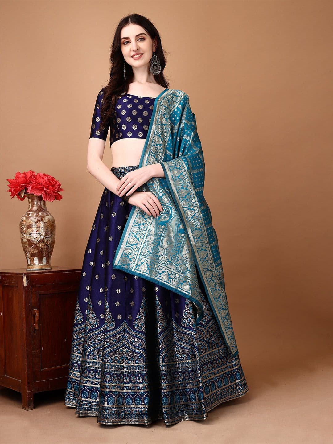 SWAMI STUDIO Ready to Wear Lehenga & Unstitched Blouse With Dupatta - view 1