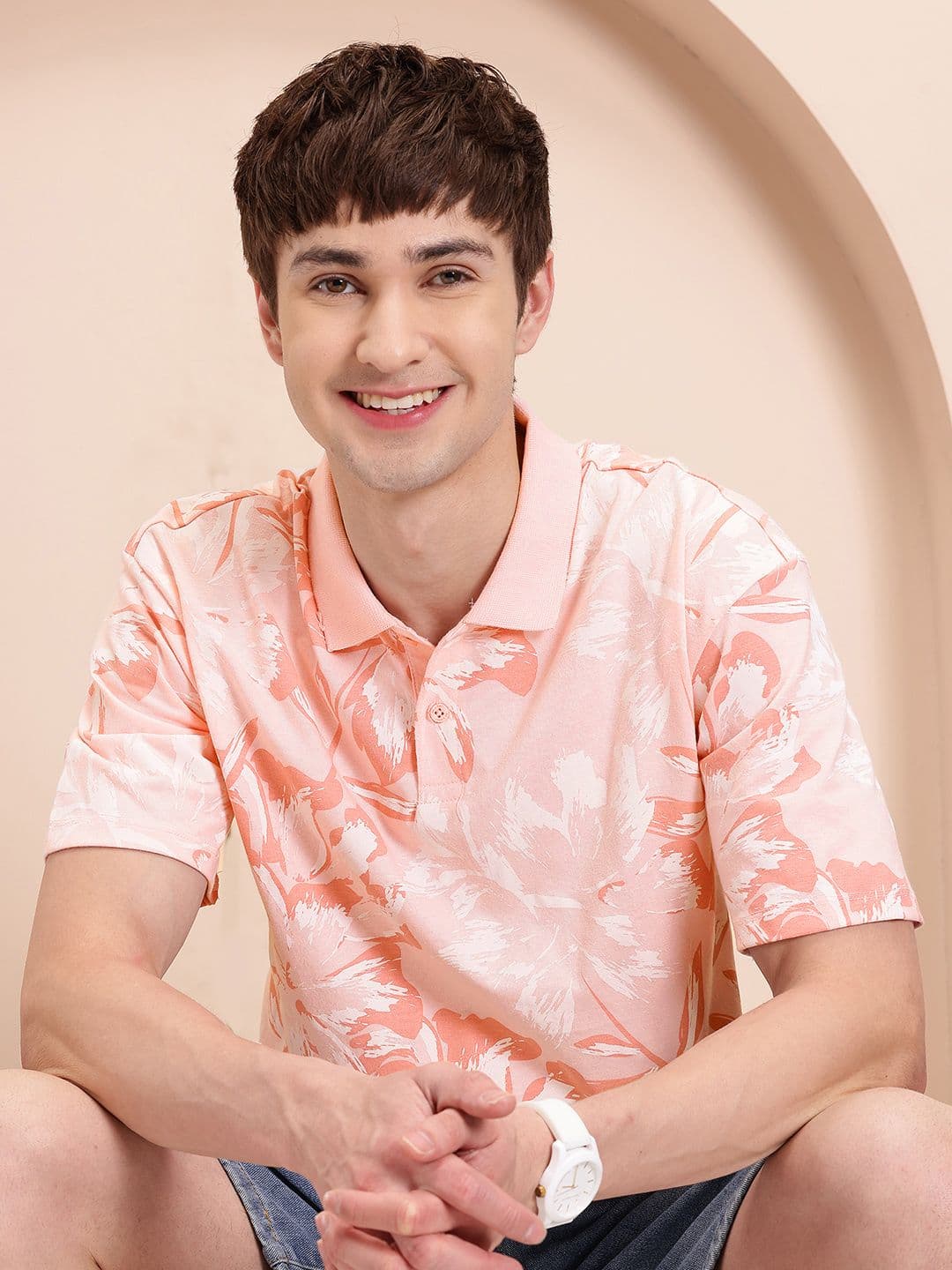 Mast & Harbour Men Floral Printed Polo Collar Relaxed Fit T-shirt - view 1