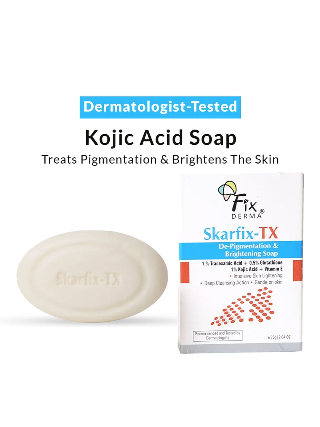 FIXDERMA Skarfix -TX 1% Tranexamic & Kojic Acid De-Pigmentation & Brightening Soap - 75g - view 1