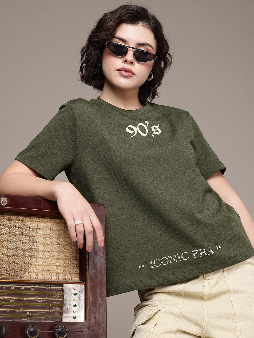 The Roadster Life Co. Varsity Printed Drop-Shoulder Sleeves Oversized T-shirt - view 1