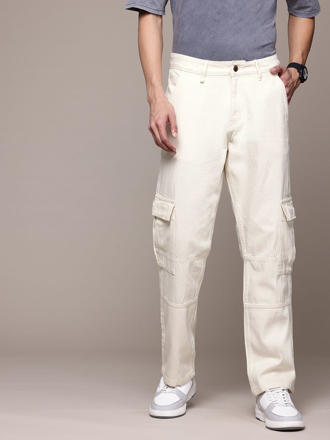 The Roadster Lifestyle Co. Men Straight Fit Mid Rise Cargo Style Jeans - view 1