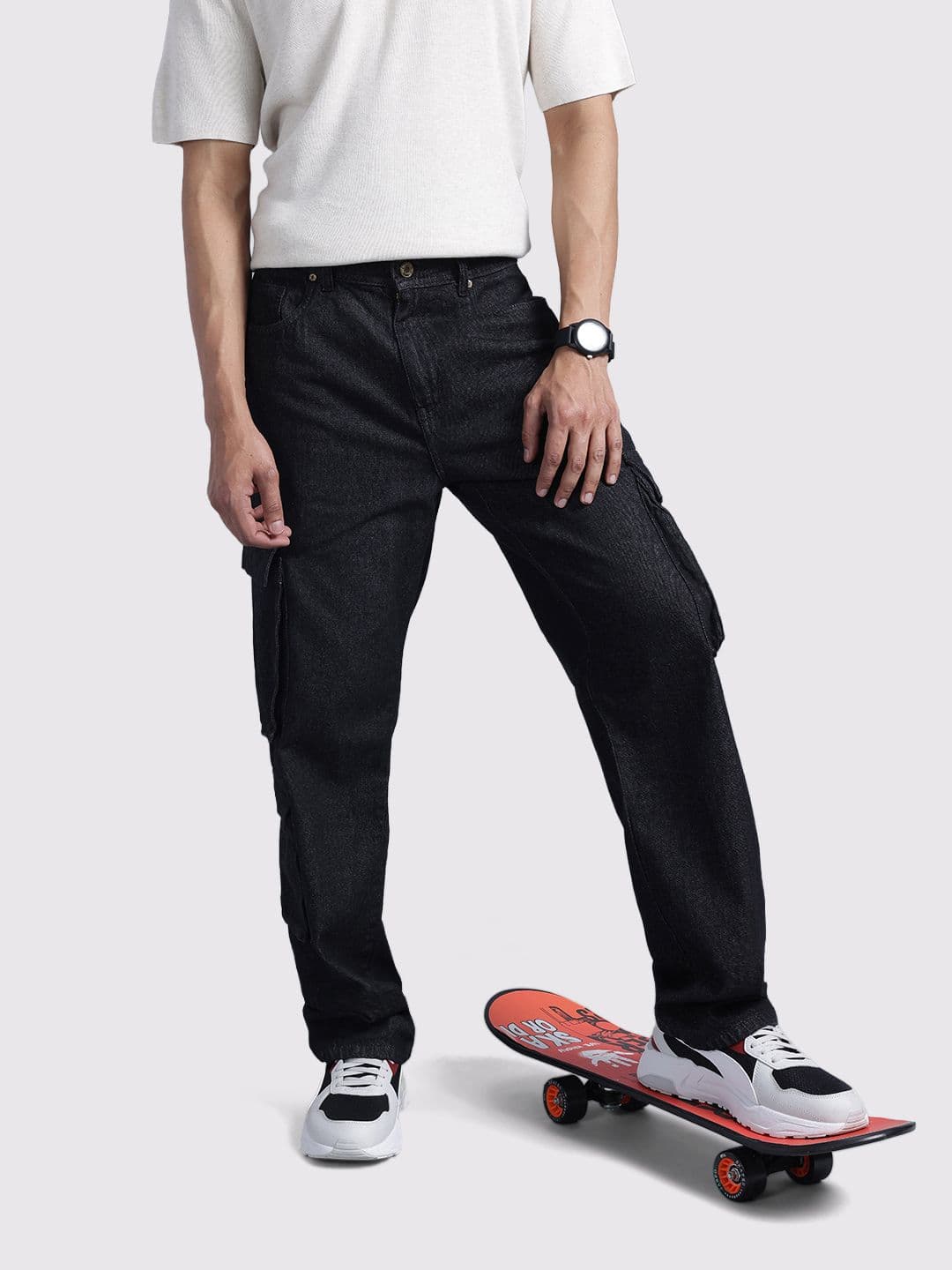 The Roadster Life Co. Men Mid-Rise Pure Cotton Loose Fit Cargo-Style Jeans - view 1