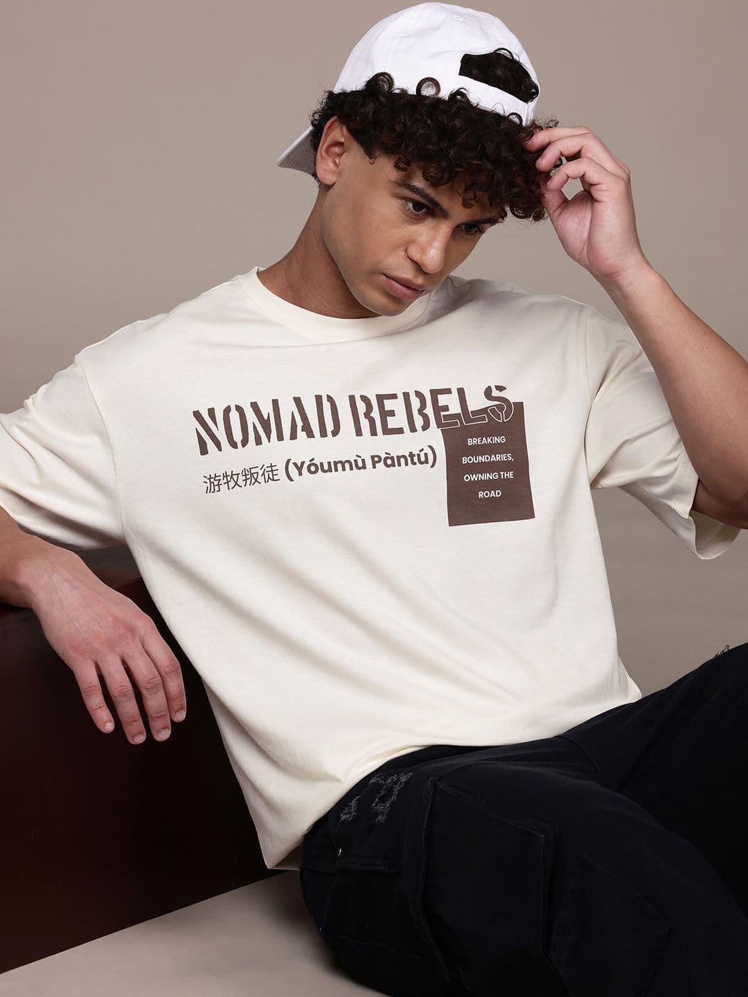The Roadster Lifestyle Co. Printed Drop-Shoulder Sleeves Pure Cotton Relaxed Fit T-Shirt - view 1