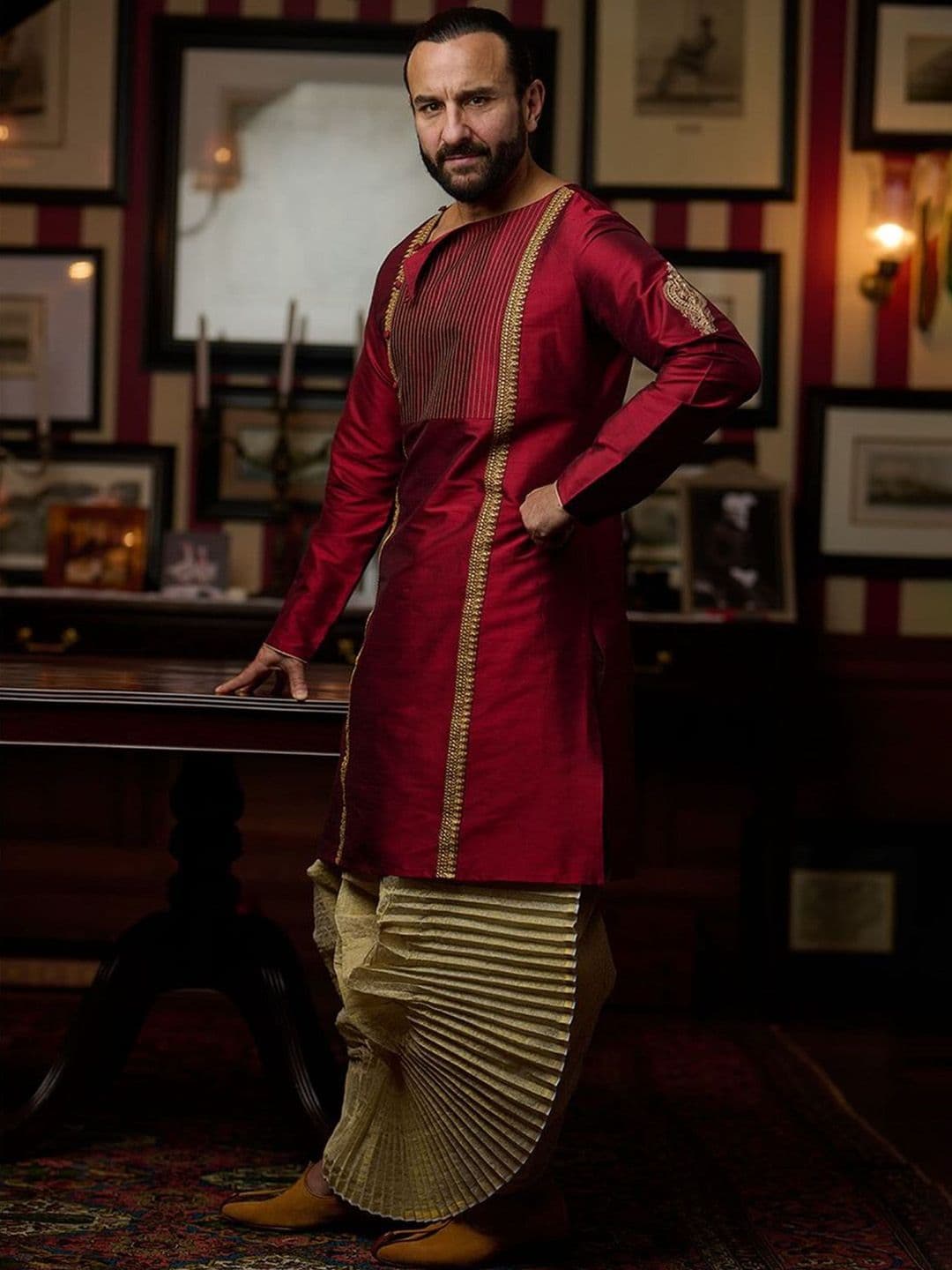 House of Pataudi Jashn Ethnic Motifs Embroidered Zari Work Angrakha Style Kurta