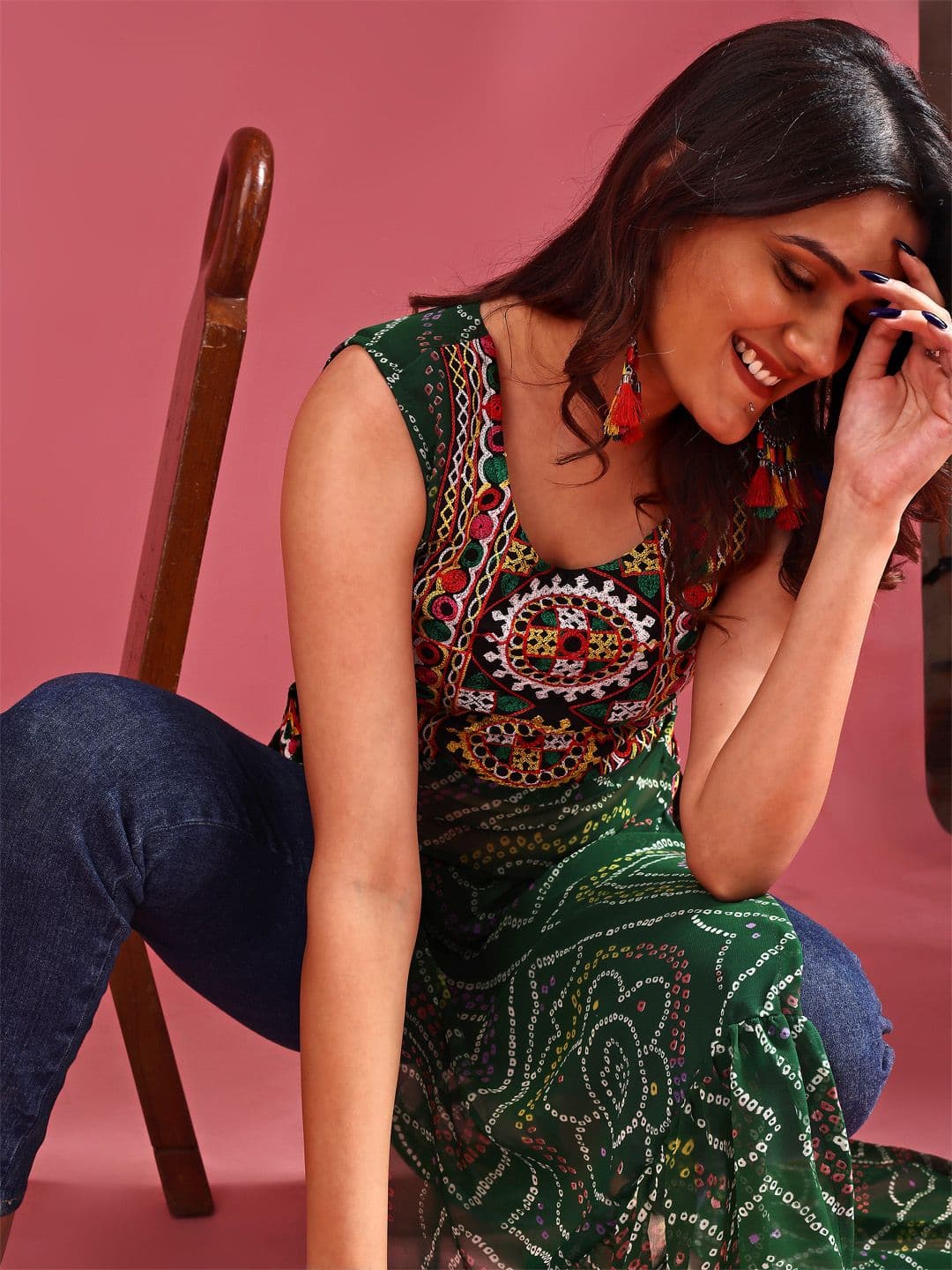 KALINI Bandhani Printed Regular Georgette A-Line Kurta - view 1