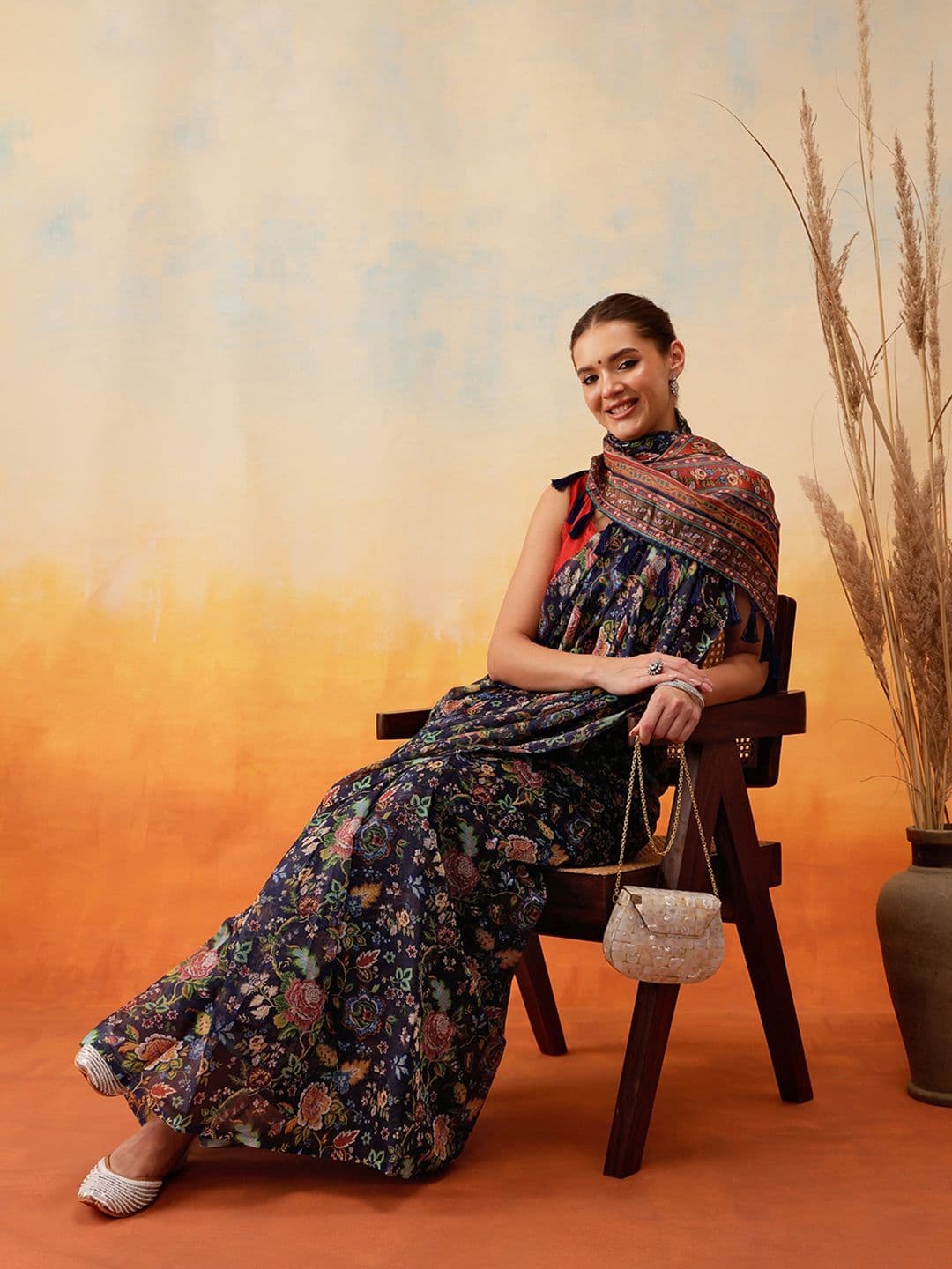 Silk Land Floral Printed Chanderi Ready To Wear Saree - view 1