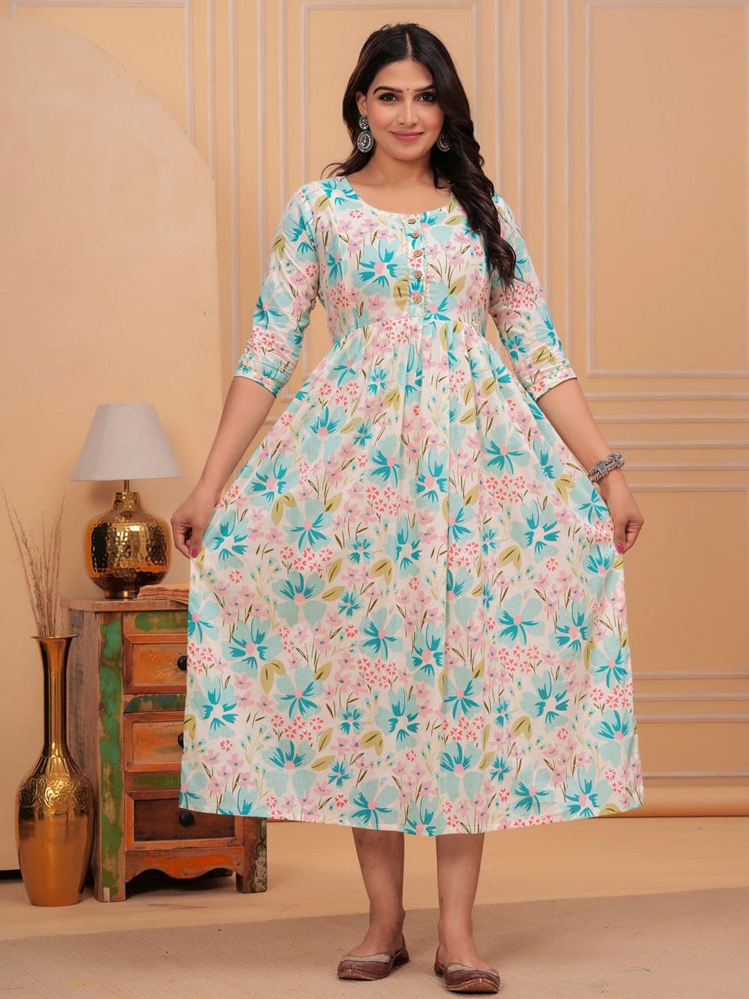 NITVAN Floral Printed Gotta Patti Maternity Anarkali Kurta - view 1