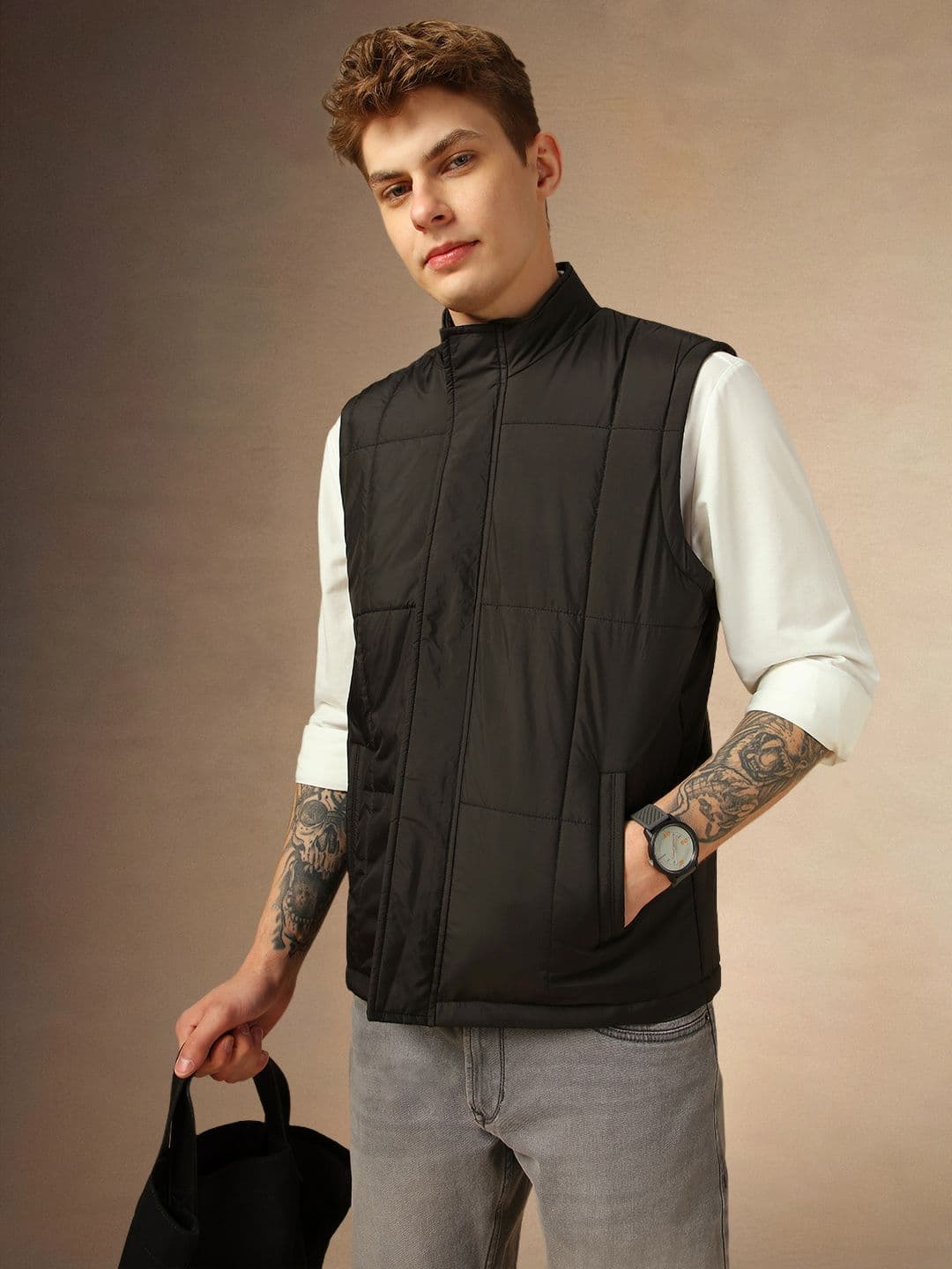 Dennis Lingo Men Mock Collar Typography Printed Casual Padded Jacket - view 1