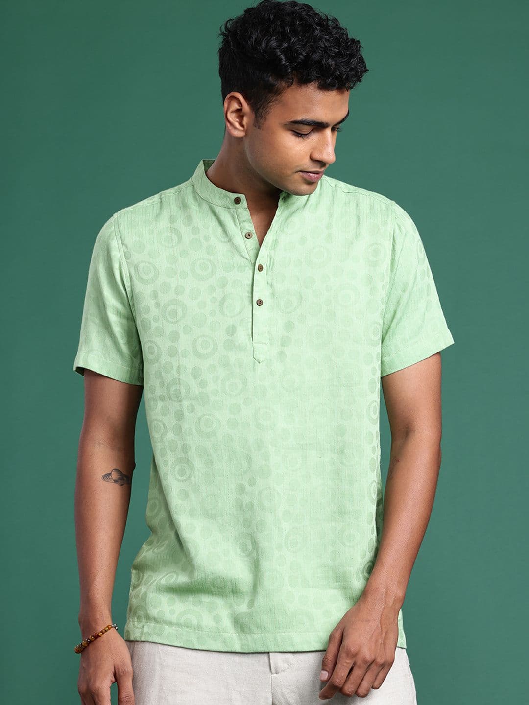 Sangria Pure Cotton Striped Textured Jacquard Kurta - view 1