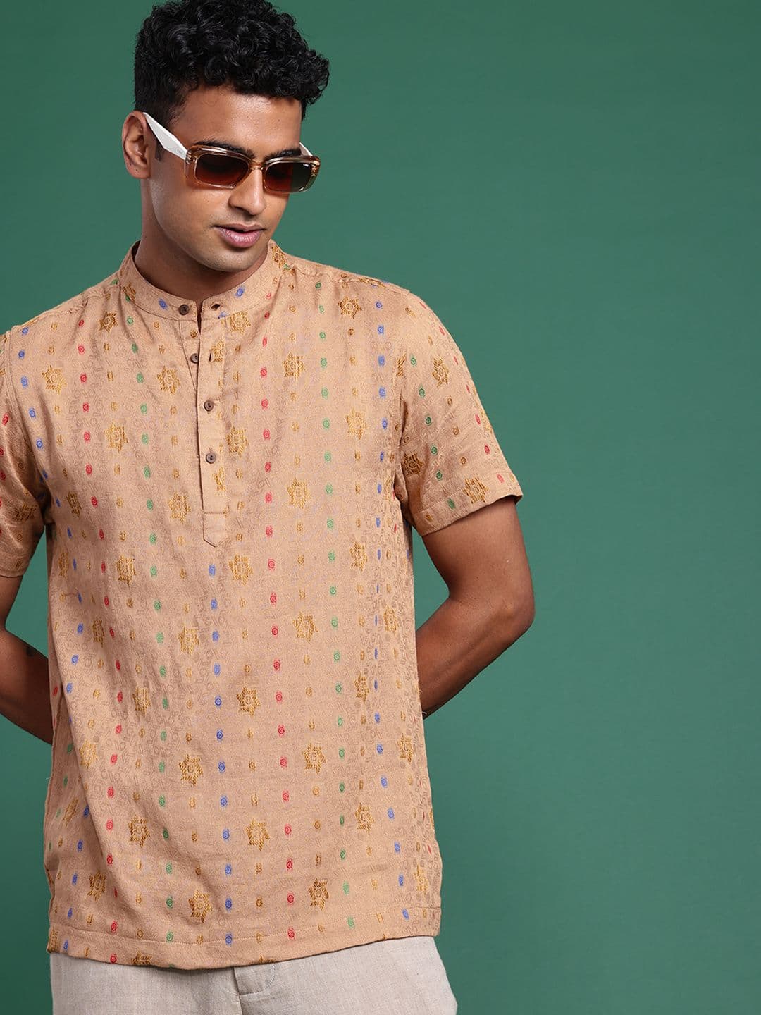 Sangria Pure Cotton Ethnic Motifs Woven Design Jacquard Kurta - view 1