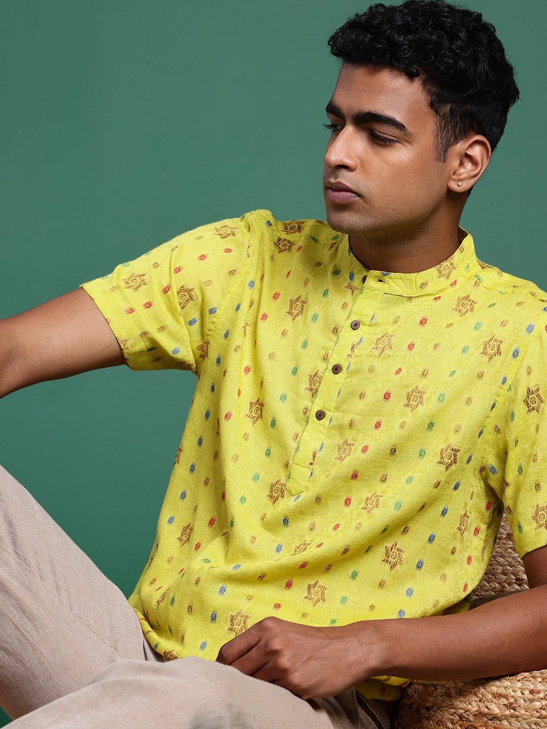 Sangria Pure Cotton Ethnic Motifs Woven Design Jacquard Kurta - view 1