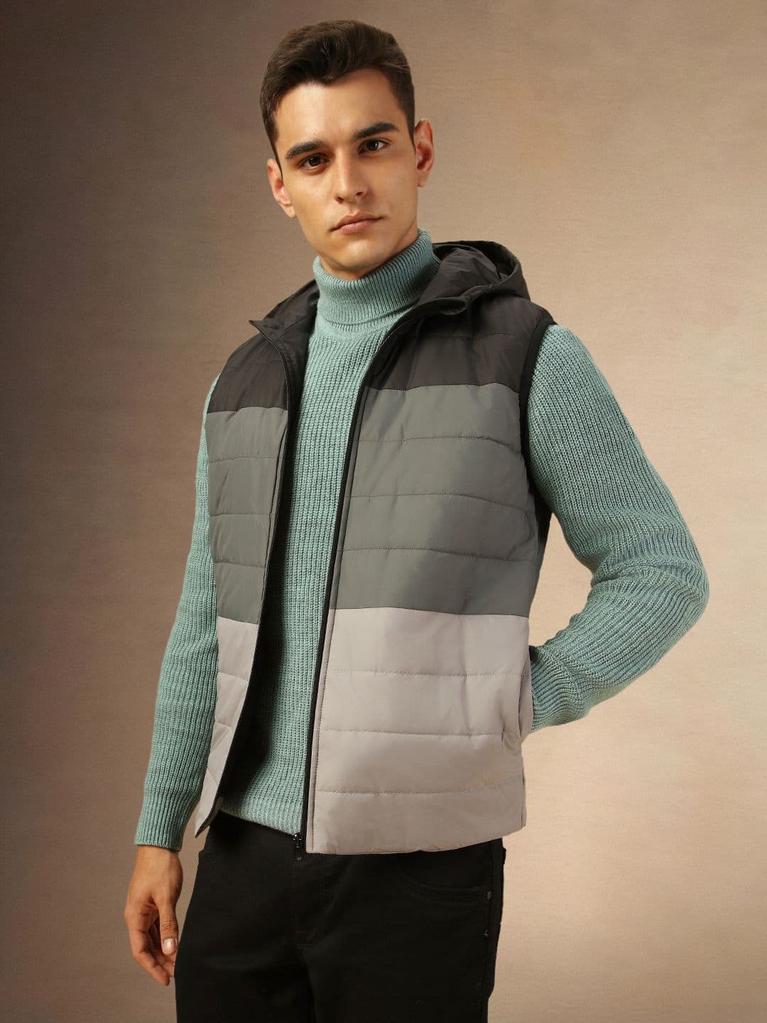 Dennis Lingo Men Hooded Colourblocked Casual Padded Jacket - view 1