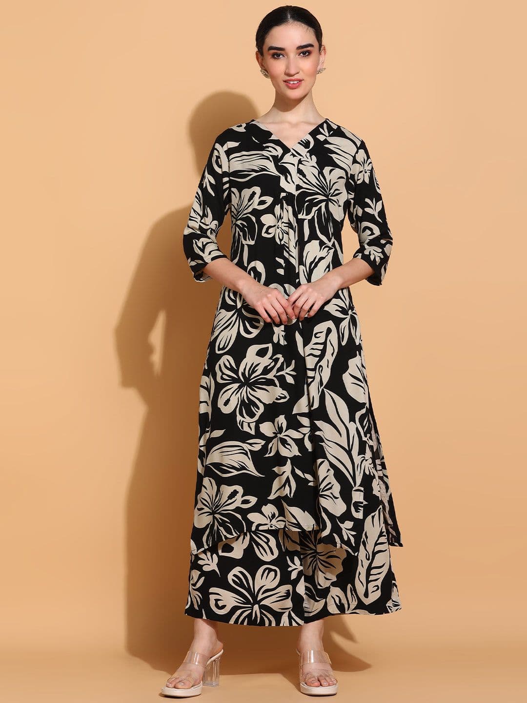 KALINI Floral Printed V-Neck Tunic with Palazzo Co-Ords - view 1